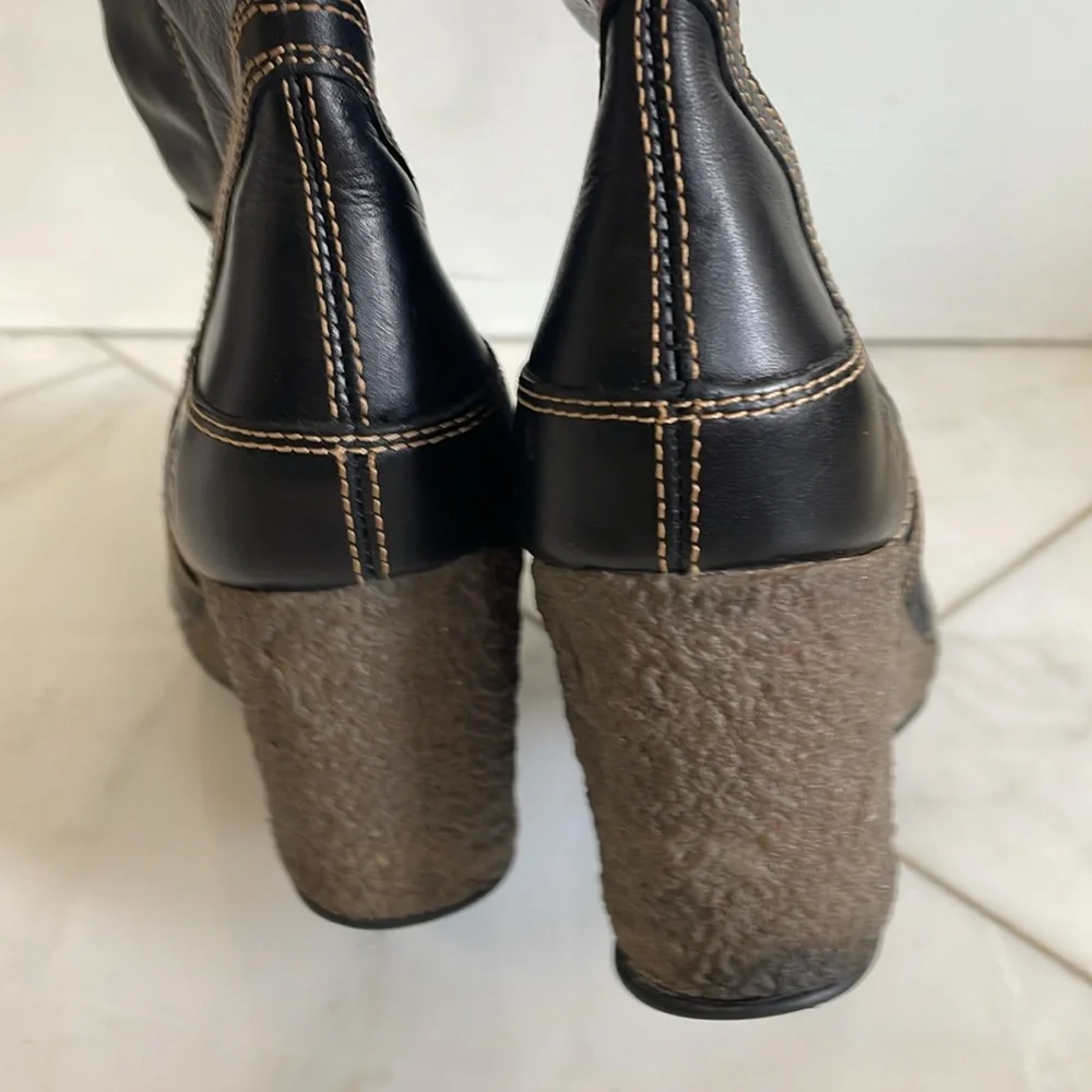 Timberland, women’s 9, black leather contrast stitch wedge zipper knee boot NWOT - Picture 8 of 13